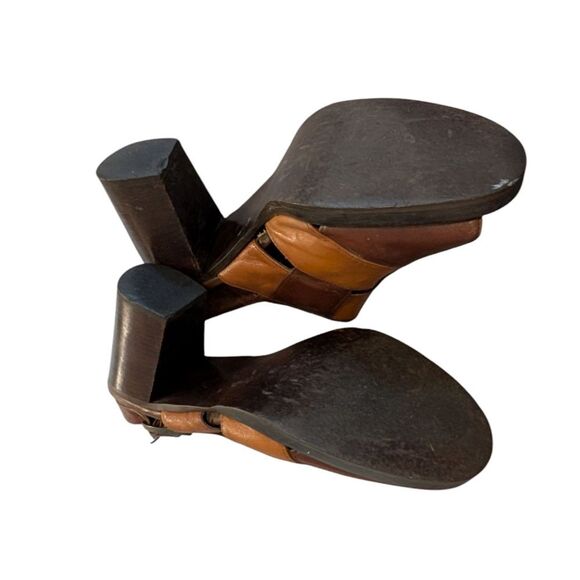 70s‎ Vintage Two Tone Brown Leather Women's Platform Heels - Picture 4 of 11